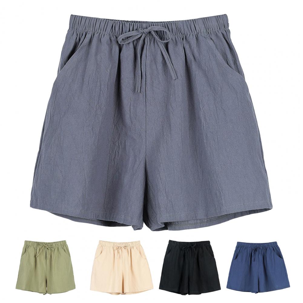 Short Linen Drawstring - Summer Women Shorts Elastic High Waist