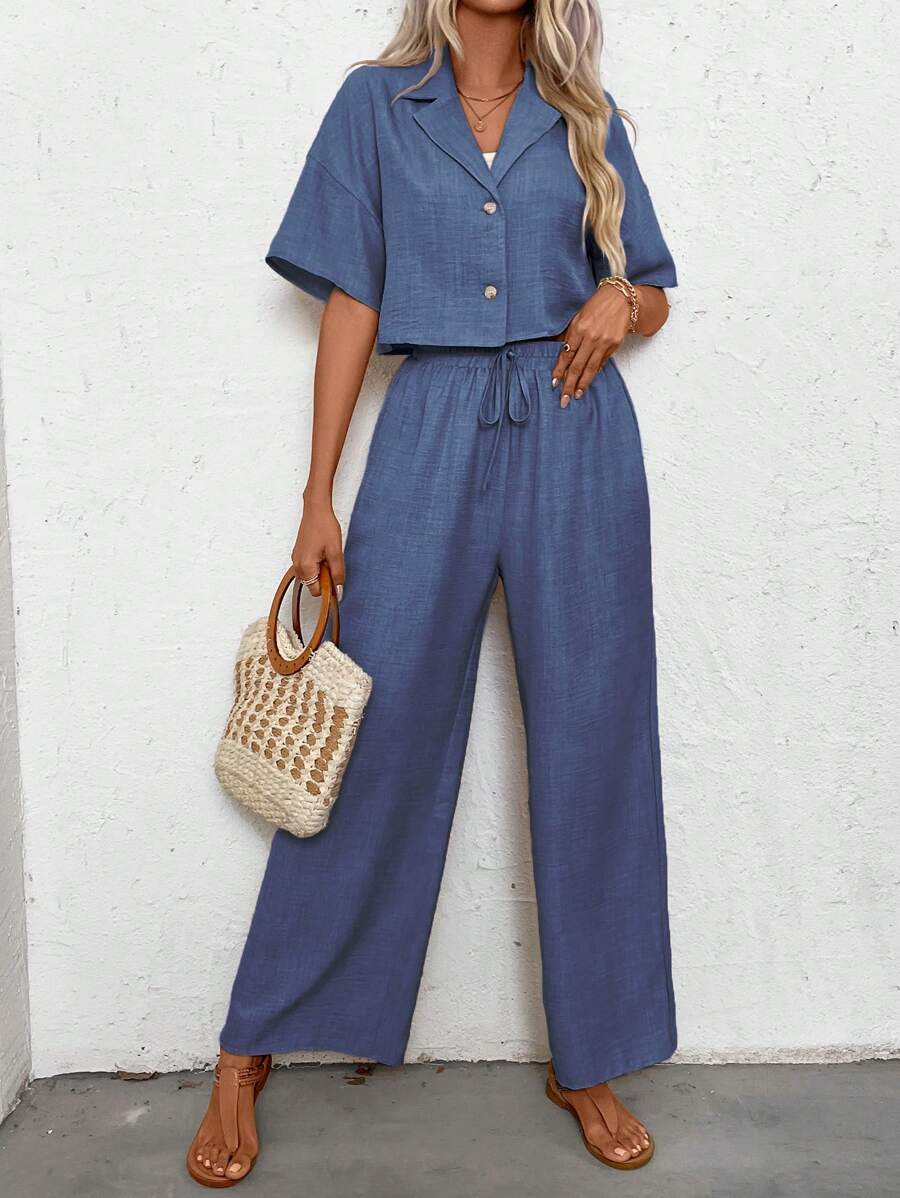 Short Linen Drawstring - Womens Linen Short Sleeve Shirt And