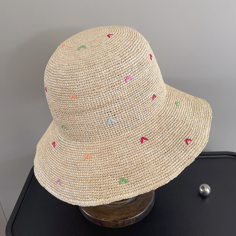 Women Embroidery Heart Raffia  - Bucket Hat Straw recension och pris