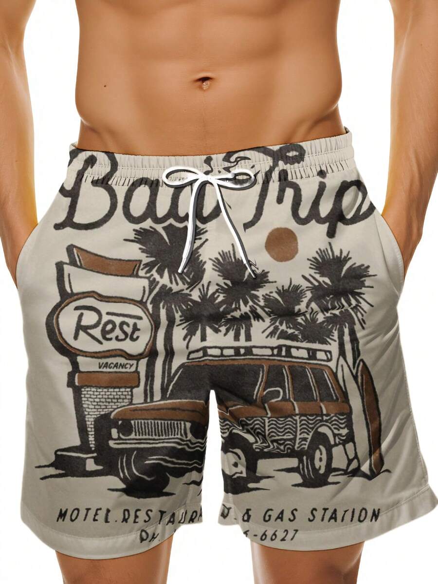 Mens Beach Trip Print Board Sh - Swim Trunk Quick Dry recension och pris