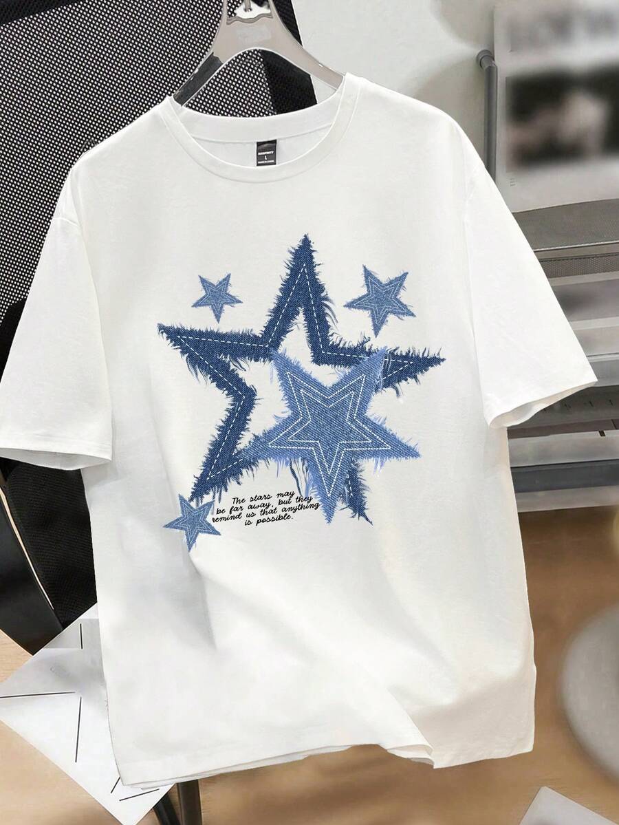Men's White Loose Fit Graphic  - Tee Graphic Print recension och pris