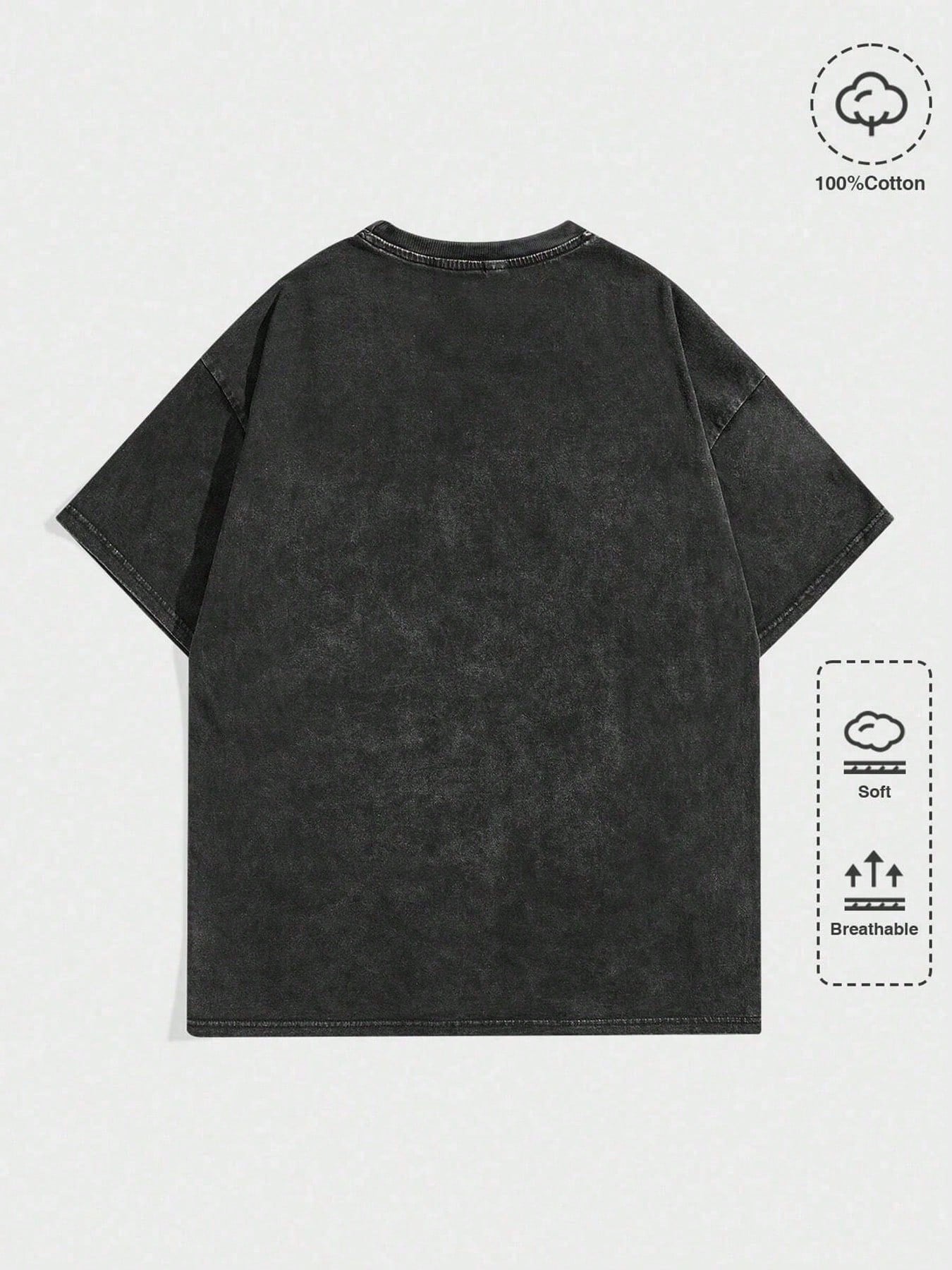 Black Washed Graphic Tee with  - Tee Graphic Print recension och pris
