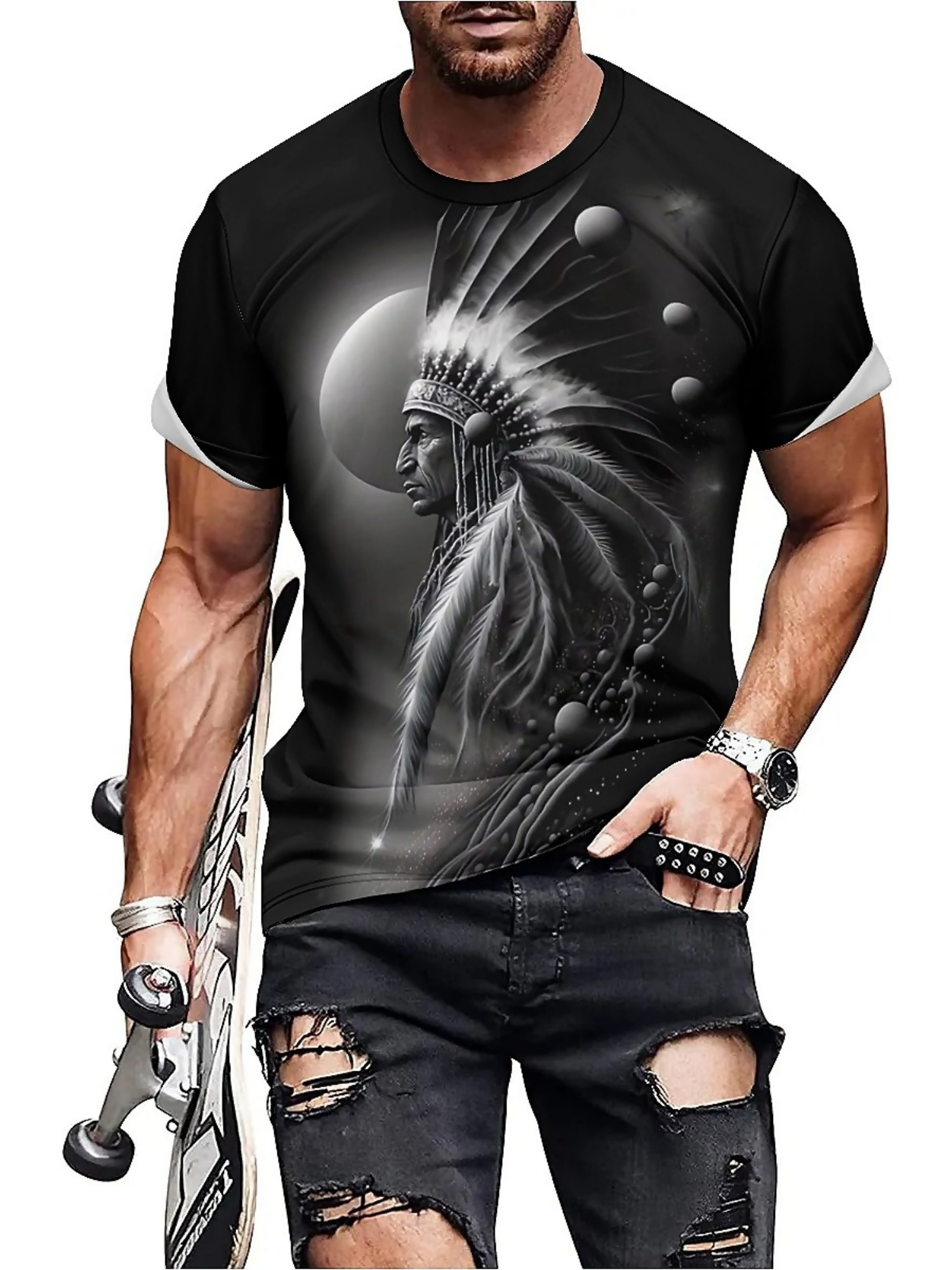 Men's 3D Printed Tribal Chieft - Tee Graphic Print recension och pris