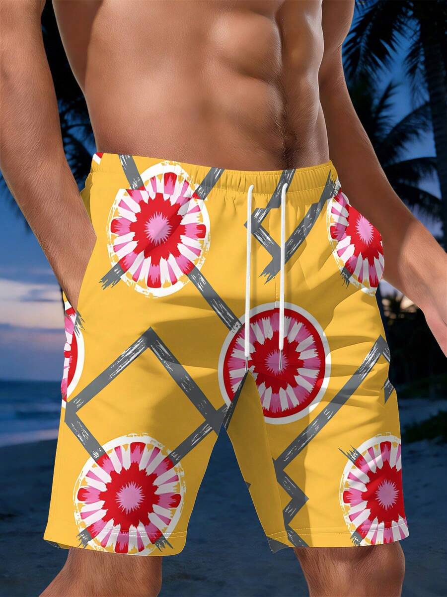 Mens Geometric Floral Print Be - Swim Trunk Quick Dry recension och pris