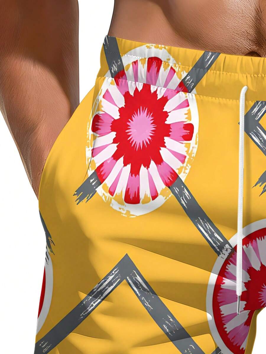 Mens Geometric Floral Print Be - Swim Trunk Quick Dry recension och pris