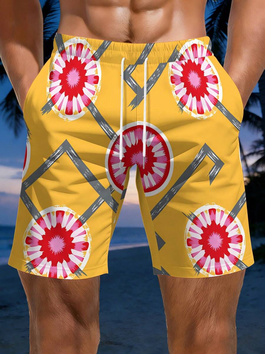 Mens Geometric Floral Print Be - Swim Trunk Quick Dry recension och pris