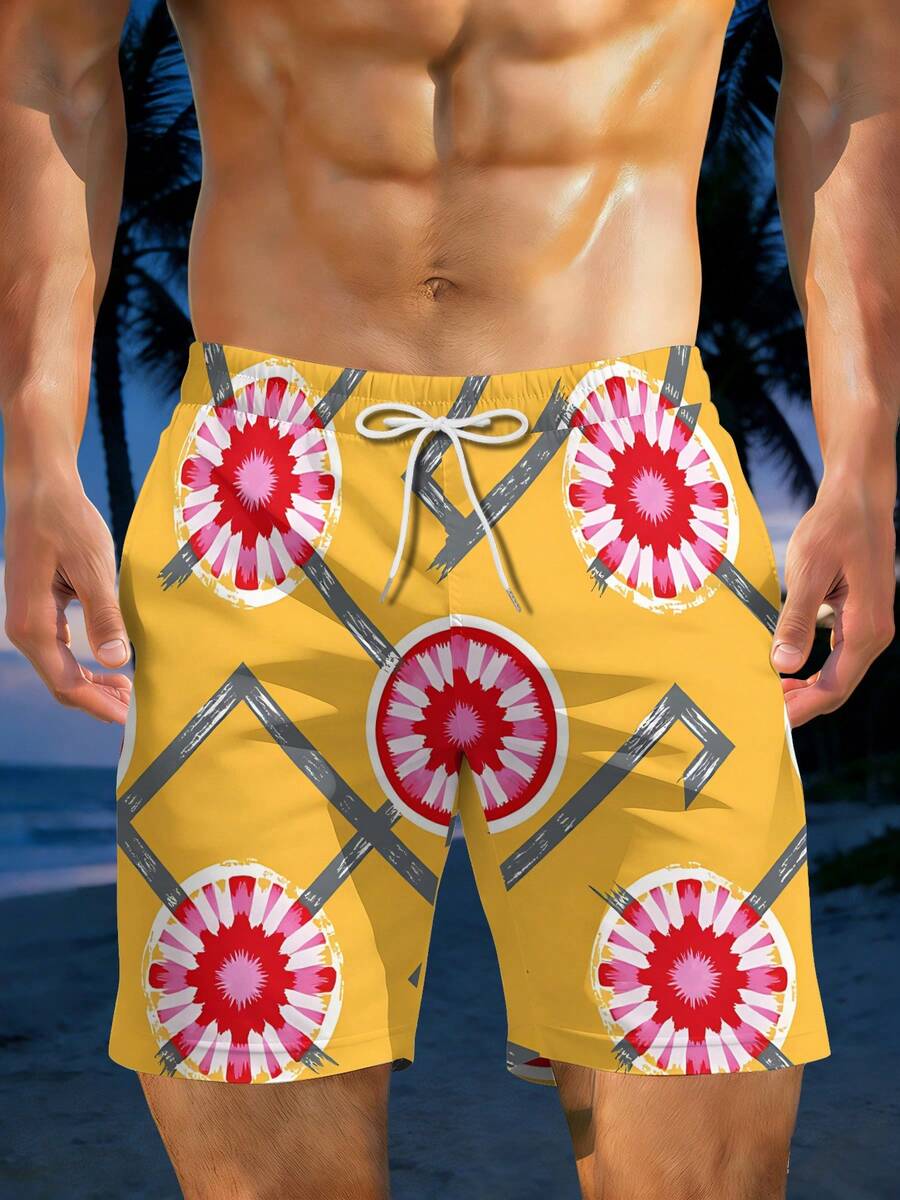 Mens Geometric Floral Print Be - Swim Trunk Quick Dry recension och pris