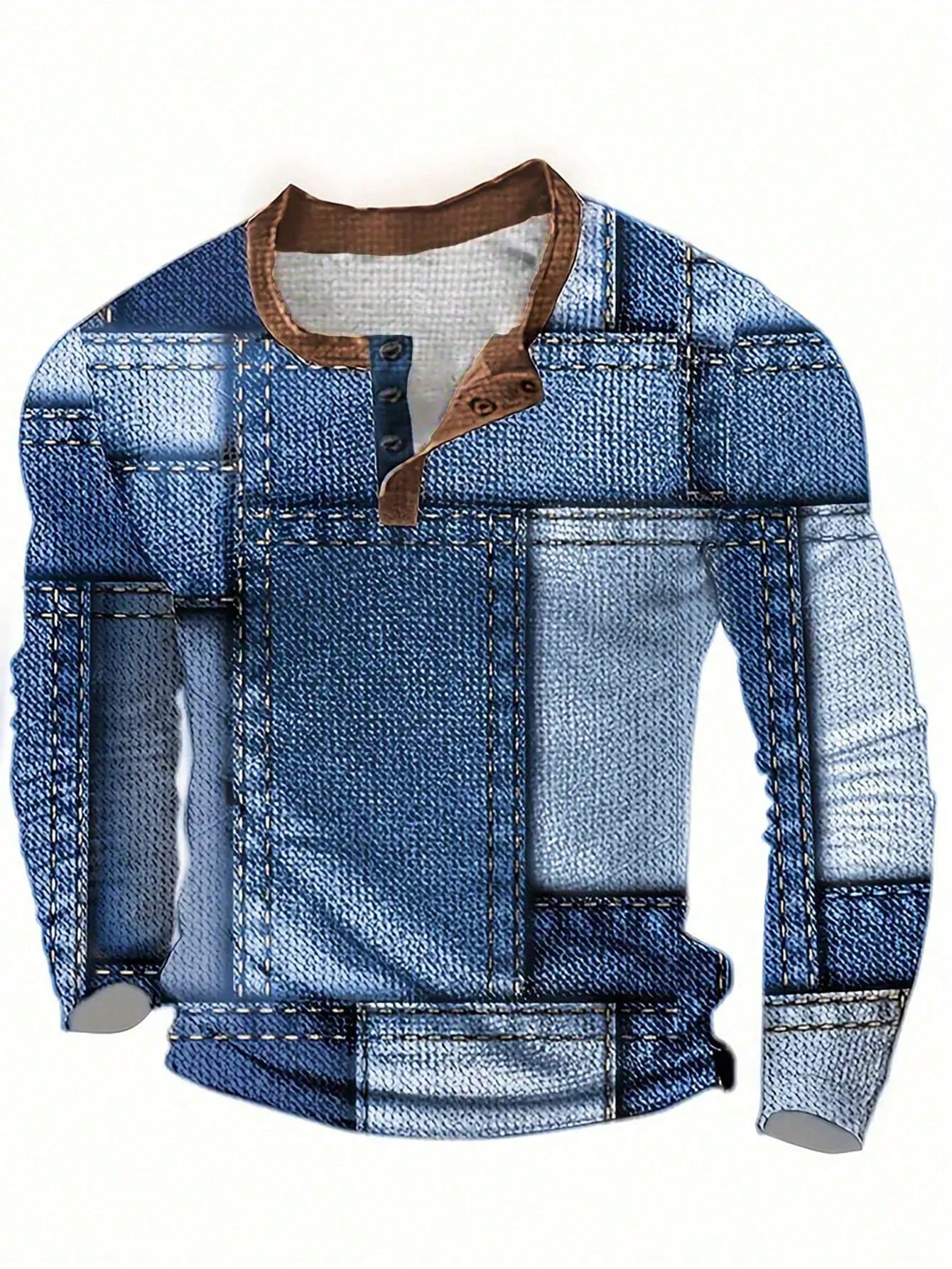 Men's Denim-Print Long Sleeve  - Tee Graphic Print recension och pris