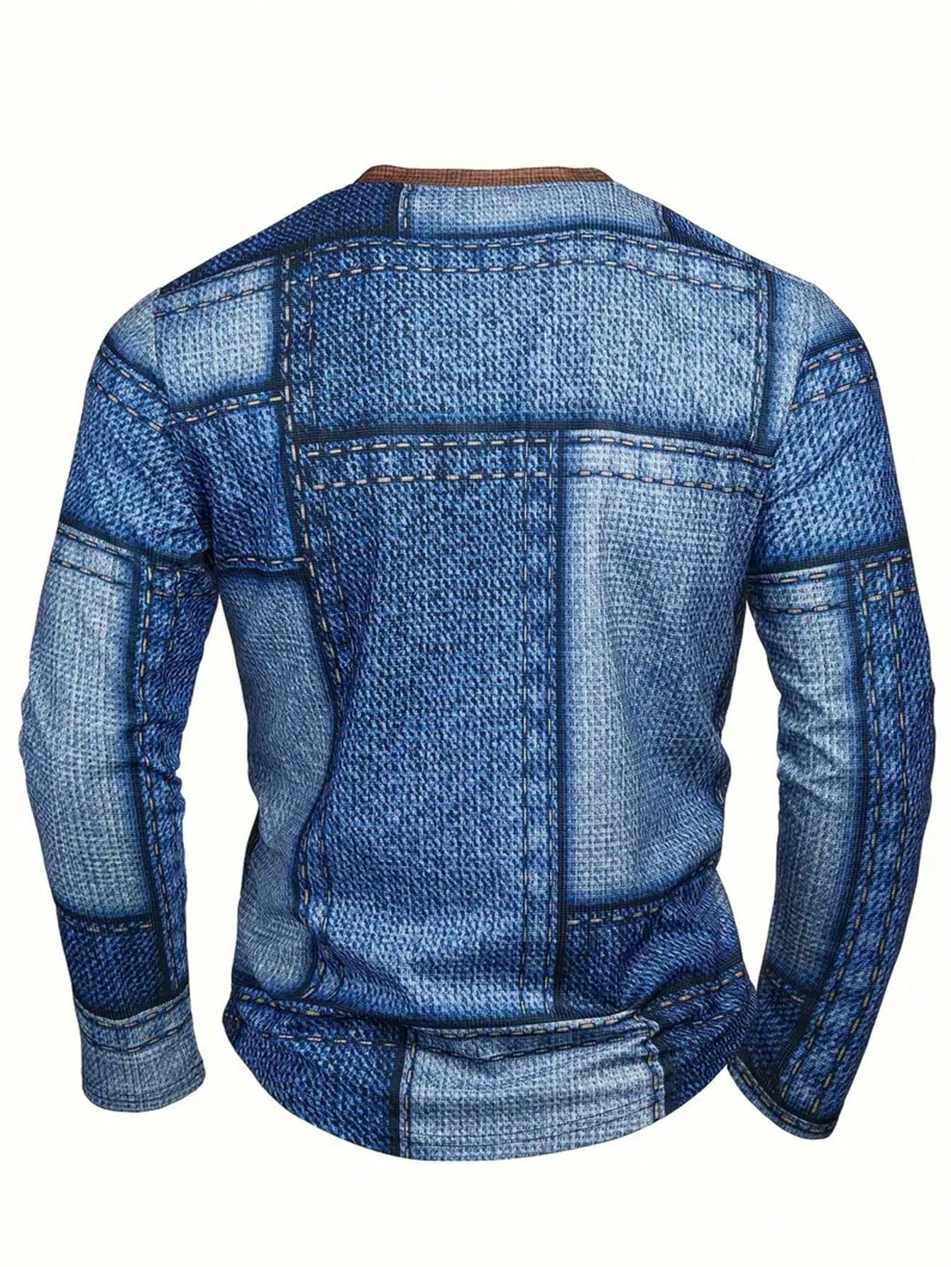 Men's Denim-Print Long Sleeve  - Tee Graphic Print recension och pris