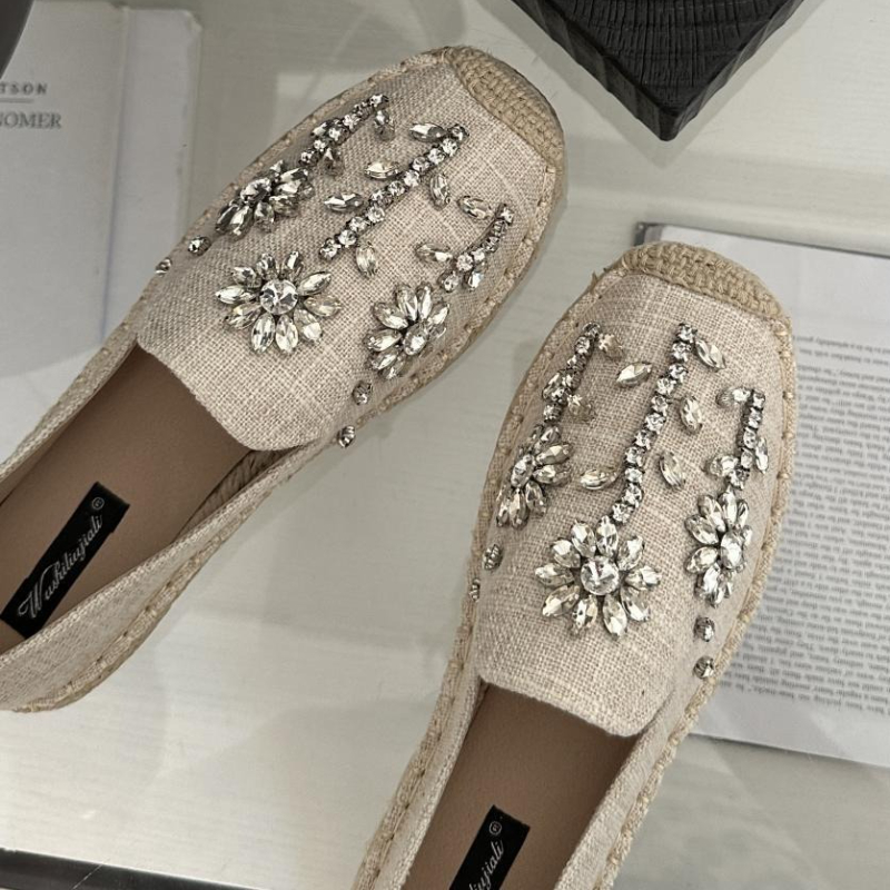 2026 Rhinestone Flower Decorat - Espadrille Slip On recension och pris