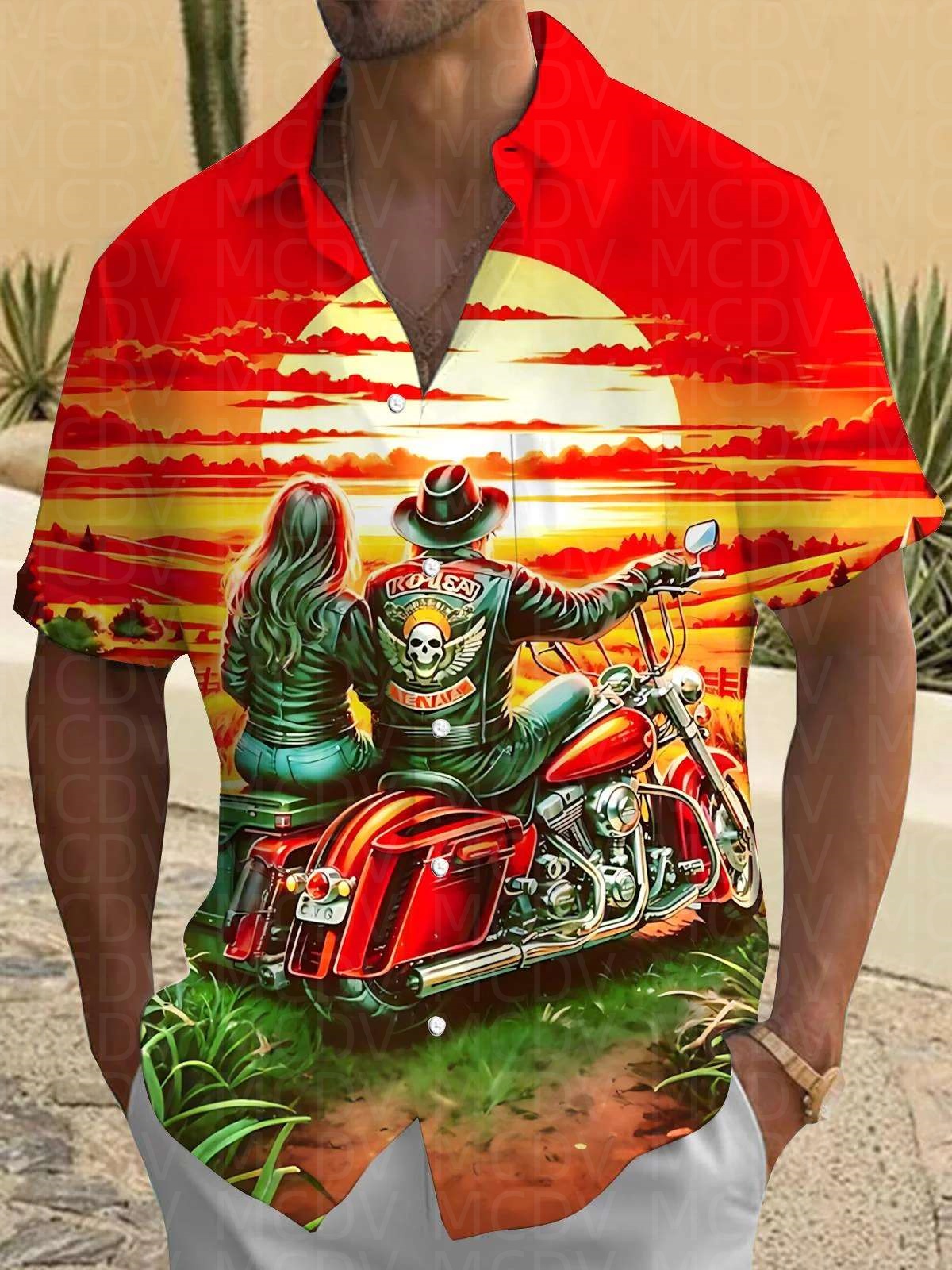 Motorcycle Pattern Men's Hawai - Shirt Camp Collar recension och pris