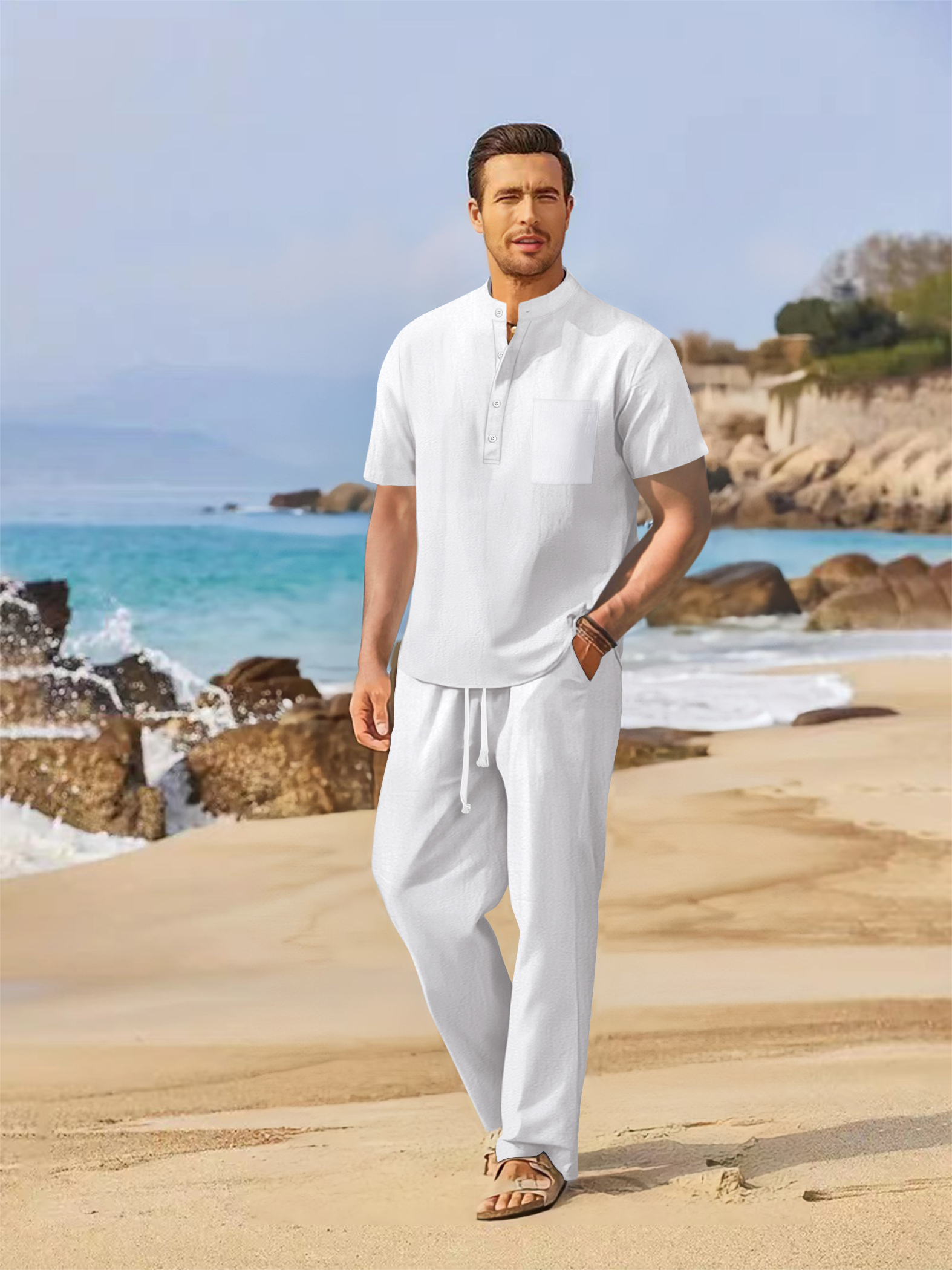Summer men's cotton and linen  - Short Linen Drawstring recension och pris