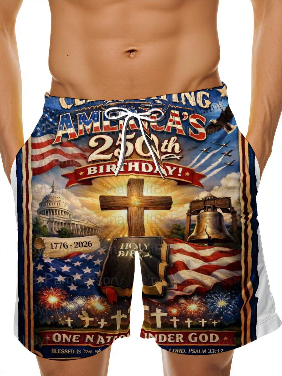 Mens Patriotic Swim Trunks 250 - Swim Trunk Quick Dry recension och pris