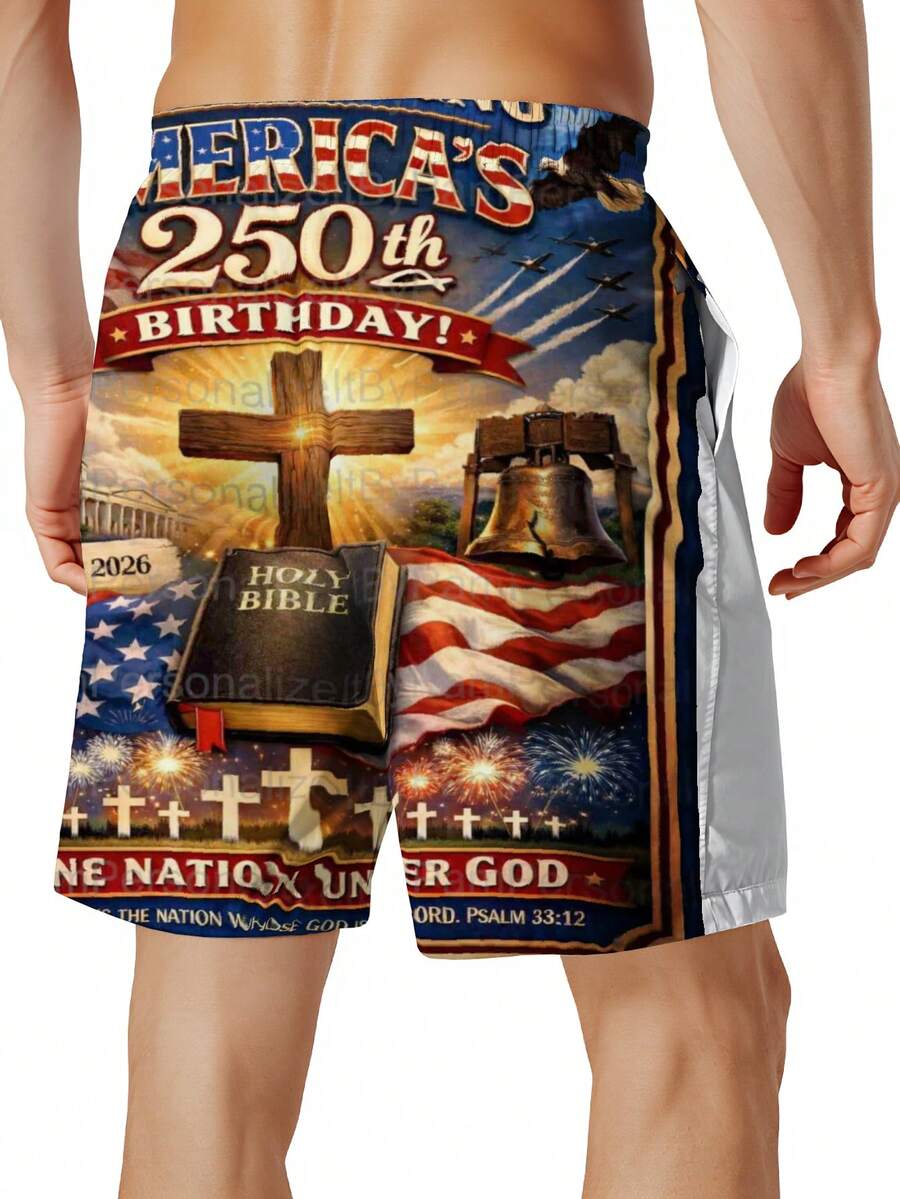 Mens Patriotic Swim Trunks 250 - Swim Trunk Quick Dry recension och pris