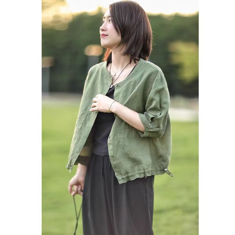 Retro round Neck Cotton Linen  - Short Linen Drawstring recension och pris