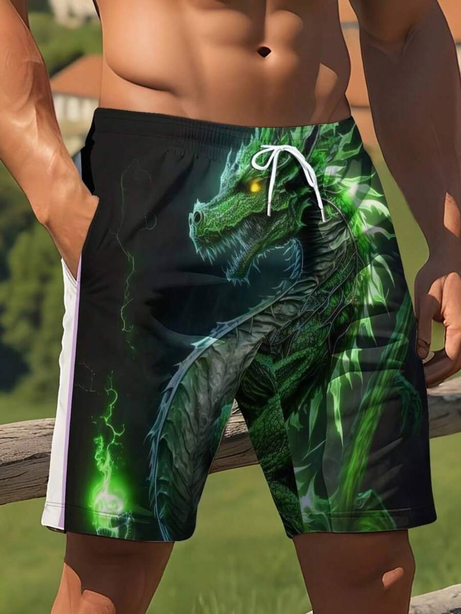 Mens Dragon Print Drawstring W - Swim Trunk Quick Dry recension och pris