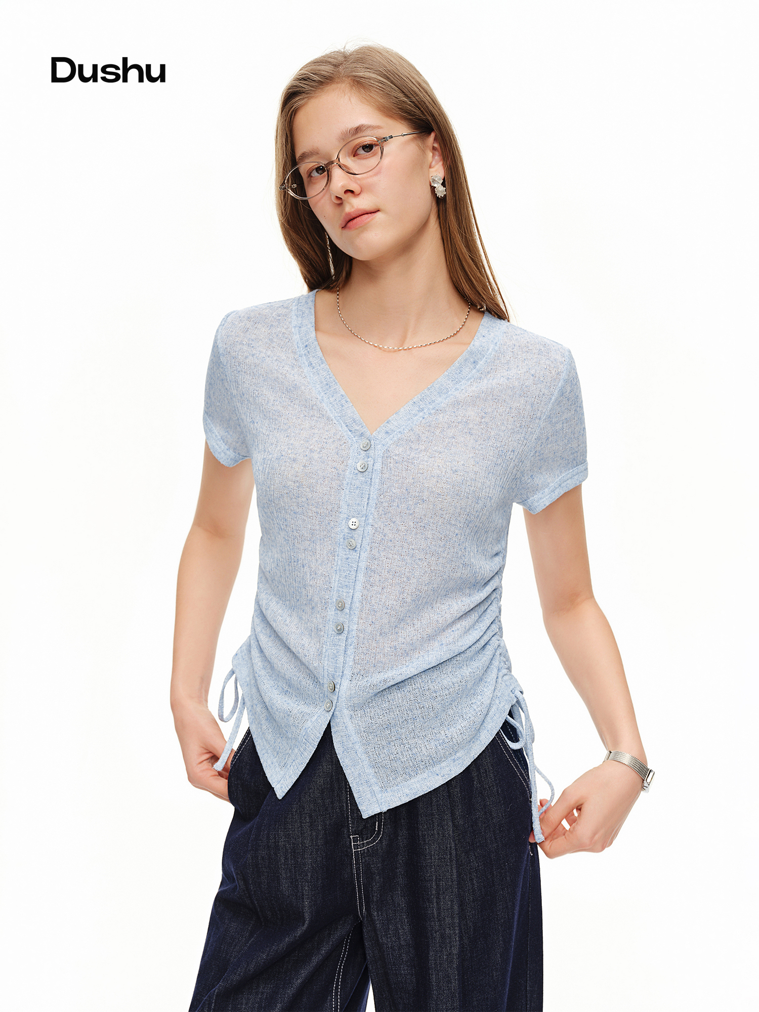 DUSHU Lightweight V-neck Linen - Short Linen Drawstring recension och pris
