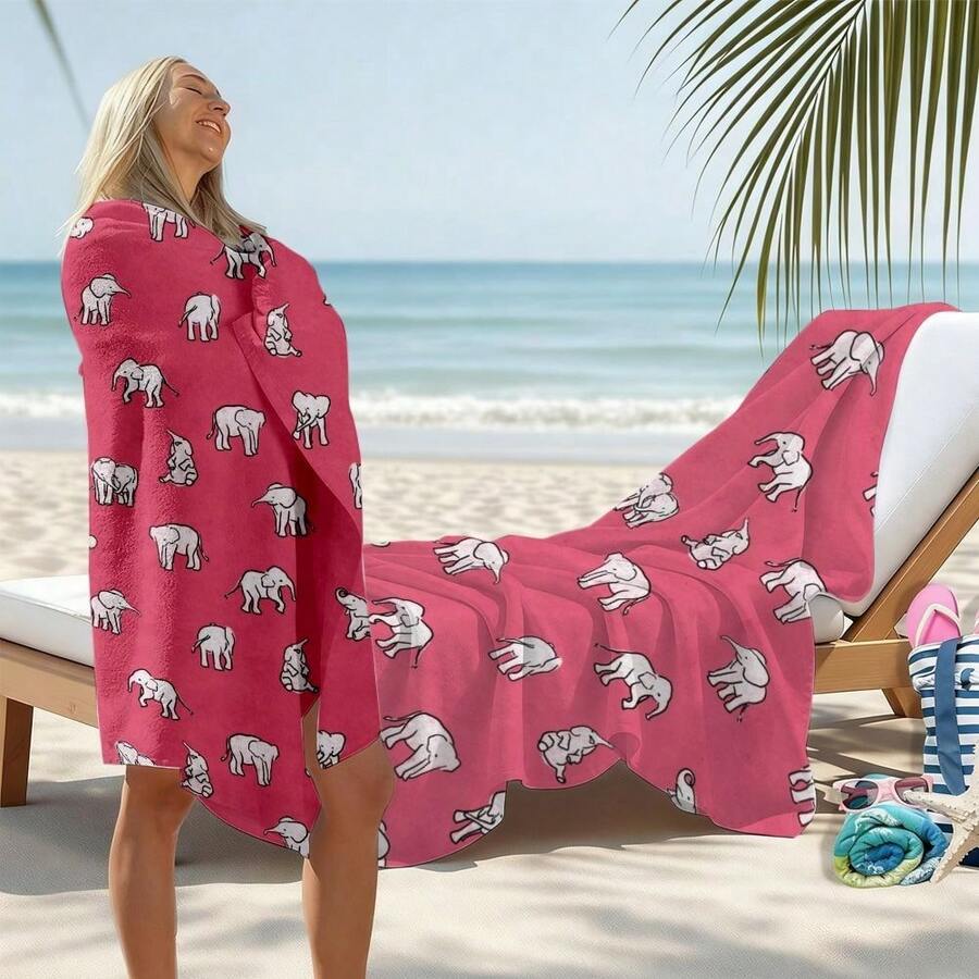 Elephant Pattern, Pink Backgro - Beach Towel Large recension och pris